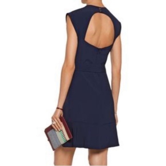 Sandro Paris Navy Blue Cut Out Back Crepe Mini Dress - Picture 1 of 10